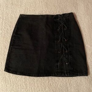 Black Denim Lace-up Mini Skirt